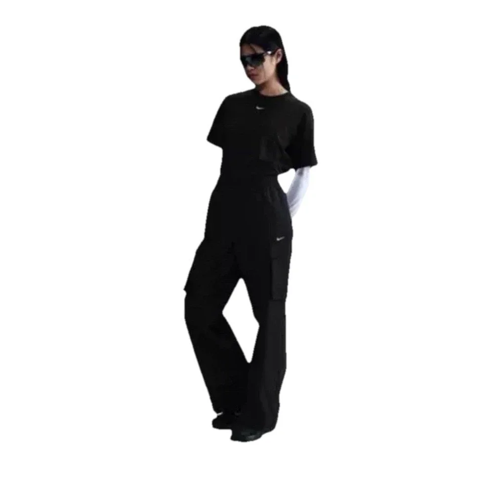 Nike Women's Black Cargo Pants Elastic Waist Pockets Logo Size Medium